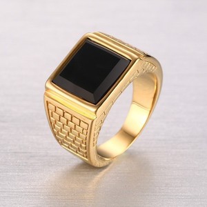 Anillo de Sello para Hombre de Acero Inoxidable con Ónix Negro Cuadrado Incrustado, Banda Ancha Texturizada, Joyería de Dedo para Negocios con Personalidad - Product Image 1