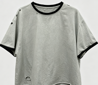 T-shirt Streetwear Personnalisé Imprimé Kornit 100% Coton Épais Effet Vieilli Écologique Séchage Rapide Lavage Vintage Col Ringer