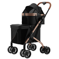 Poussette d'extérieur pour animaux de compagnie en acier au carbone, pliable en un clic, chariot double étage pour chiens et chats de taille moyenne à petite, vente en gros transfrontalière