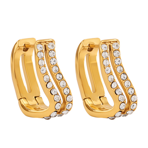 Jewelry 18K PVD Gold Plated Stainless Steel Rhinestone Hoop Earrings Elegant Geometric Anti-Fade Ladies <strong>Huggie</strong> Jewelry - Product Image 1