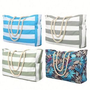 Customized Logo Reusable Portable Summer <b>Large</b> Capacity Waterproof Cotton Canvas <b>Beach</b> Tote <b>Bag</b> With Zipper - Product Image 1