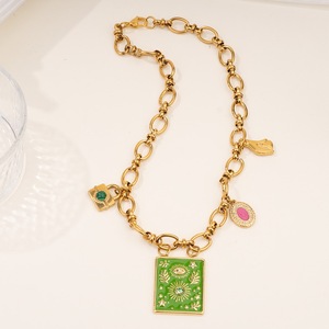 INS风格不锈钢多层塔罗牌项链天然孔雀石毛衣链 - Product Image 4
