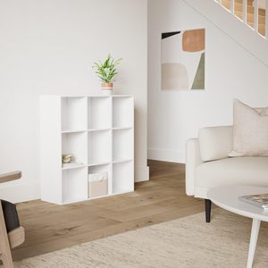Organizador de almacenamiento de madera de 9 cubos con apertura de estante, <span class=keywords><strong>3</strong></span> paneles traseros extraíbles, librería de MDF personalizable, muebles de sala de estar - Product Image 6