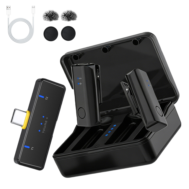 Wireless Lavalier Microphone 2.4GHz Dual Channel Clip Lapel Microphone OEM ODM for Outdoor Recording YouTube TikTok Video Film
