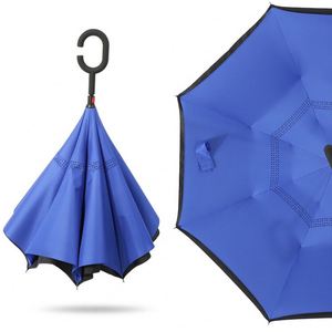 Wholesale Custom Logo Printed Double Fabric <b>Windproof</b> C Shape Handle Upside Down Inverted Reverse Rain <b>Umbrella</b> for Sale - Product Image 4