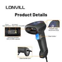 Escáner de Código de Barras Inalámbrico y con Cable LONVILL, Interfaz USB RS232, OCR, Portátil, para Lectura de Pasaportes