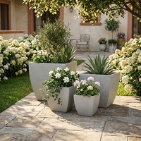 Offre Spéciale : Ensemble de 4 Jardinières Minimalistes, Écologiques et Légères, Carrées Courtes, Texturées à Pois, Gris Clair Mat, pour Jardin, Maison et Extérieur