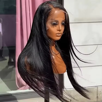 Perruques Lace Front Lisses Naturelles Pas Chères en Cheveux Humains, Perruques Frontales HD Transparentes Pré-Pluckées en Cheveux Vietnamiens Bruts pour Femmes Noires