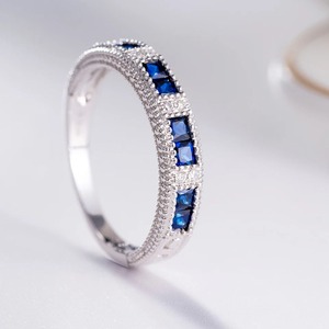 Anillos de Boda de Plata de Ley 925 con Certificado IGI, Corte Princesa, Forma Redonda, Diamante de Piedra Azul Personalizado de Alta Calidad para Mujer - Product Image 5