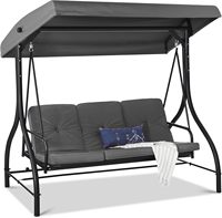 Balançoire à 3 places moderne en métal avec auvent pour l'extérieur, chaise longue de patio pour cour et parc