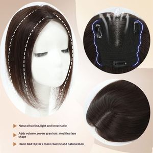 Topper de Cabello Humano 100% Real para Mujer, Base de Encaje Suizo, Color con Reflejos, Liso, para Cabello Fino, con Clip - Product Image 4