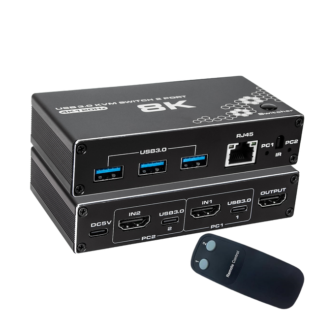 WAZ WAZ-K1 2x1 KVM Switcher USB 3.0 & RJ45 Ethernet 4K Resolution 2 Computer Ports 1 Monitor Port in Stock