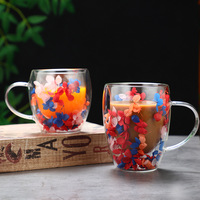 Mug à café réutilisable en verre double paroi de 200 ml avec paille et bouchon au design minimaliste, contenant pour boissons avec fleurs séchées