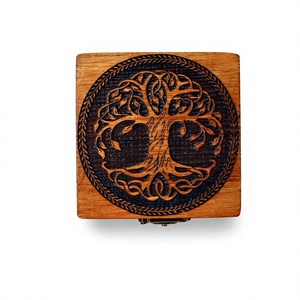 Caja de Almacenamiento de Madera Maciza con Símbolo Nórdico Cuadrado de Alta Resistencia al por Mayor |   Caja Organizadora de Rituales de Altar Grabada con Cierre Frontal, Venta al por Mayor - Product Image 2