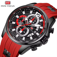 Montre à quartz pour homme MINI FOCUS 0350G, chronographe, tachymètre, bracelet en silicone bleu, sport, étanche, avec date