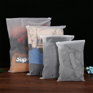 Custom Logo Printing Slide Matte/ Frosted Biodegradable Zipper Plastic Bag Clear Clothing Tshirt Poly Zip Bag With Own Logo