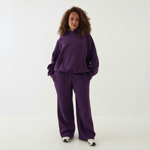 Conjunto de sudadera con capucha morada extragrande y pantalones deportivos de pierna ancha para mujer, conjunto de dos piezas, ropa de calle, ropa informal para mujer - Product Image 1