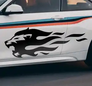 Lion with fire flames carros Car Decal Waterproof Vinyl Graphic ca flame decal stickers door car graphics