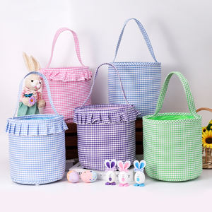 부활절 토끼 체크무늬 러플 바구니 도매 천 캔디 및 달걀 선물 버킷 어린이용 축제 선물 및 달걀 찾기 - Product Image 3