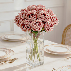 Fiori Artificiali con Stelo in Velluto, Rose <span class=keywords><strong>Rosa</strong></span> Finte per Bouquet da Matrimonio e Decorazione Casa - Product Image 6