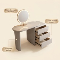 Coiffeuse moderne avec tiroirs, miroir éclairé réglable, meuble de rangement en MDF pour appartement, chambre, hôtel, salon