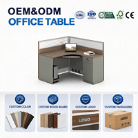 Bureau de travail en forme de L moderne avec armoire de rangement, étagères, plateau en bois personnalisé, table d'ordinateur de direction pour aménagement de bureau