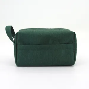 Toptan yetişkin erkek yeşil tuval kozmetik tuvalet çantası özel yıkanmış tuval seyahat tuvalet çantası erkekler için