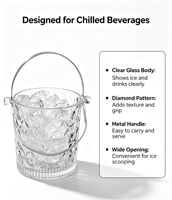 Seau à glace portable en verre Harmonious Home, design moderne et minimaliste, capacité de 980 ml, pour bar à domicile, KTV, petite taille