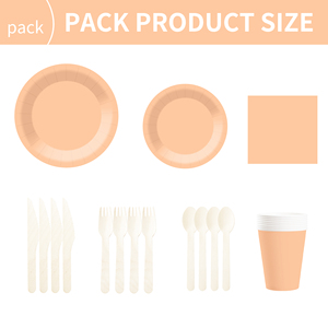 DAMAI Solid Color Party Supplies Light Orange Dinnerware Set Disposable Dinner 7 Inch 9 Inch Plate <b>Paper</b> Cup Cutlery Napkin - Product Image 6