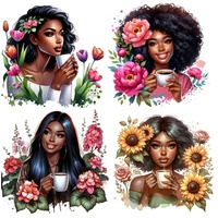 Transferts DTF Femme Noire, Autocollants DTF Prêts à Presser, Décalcomanies DTF Personnalisées pour Femme Noire, Autocollant de Transfert Thermique