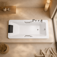 Nouvelle arrivée : Baignoire rectangulaire en acrylique à encastrer avec mitigeur, douchette à main, barre d'appui et appui-tête confortable pour salle de bain