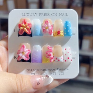 Faux ongles à presser 10 pièces faits main, réutilisables, en acrylique, motif canard, motif sculpté lourd, style <span class=keywords><strong>French</strong></span>, papillon, <span class=keywords><strong>pour</strong></span> salon de <span class=keywords><strong>manucure</strong></span> - Product Image 5