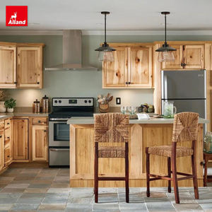 Ensemble complet d'armoires de cuisine murales hautes en <span class=keywords><strong>bois</strong></span> de pin de style européen moderne modulaire Alland avec robinet - Product Image 1