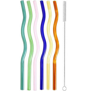 Vaso Reutilizable con Pajita Ondulada Resistente al Calor, Diferentes Colores, Recta, 1 Pieza, Bolsa OPP, Pajitas de Vidrio Modernas con Diseño - Product Image 1
