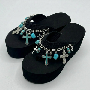 Sandalias de Plataforma EVA con Diseño Personalizado, Logotipo Impermeable, para Mujer, con Adornos Florales y Pedrería, para Vacaciones en la Playa - Product Image 2