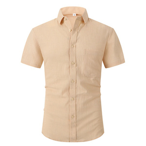 Commercio all'ingrosso <span class=keywords><strong>di</strong></span> alta qualità estate semplice nuovo <span class=keywords><strong>lino</strong></span> ghiaccio fresco leggero traspirante tinta unita mezza manica <span class=keywords><strong>camicia</strong></span> <span class=keywords><strong>di</strong></span> <span class=keywords><strong>lino</strong></span> - Product Image 4