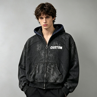 HD013 Veste zippée en molleton French Terry personnalisée style streetwear vintage, logo sérigraphié sur mesure, coupe oversize, effet délavé et vieilli, pour homme