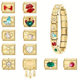 Italian Module Stainless Steel Jewelry Set DIY Gold Patch Vintage <b>Bracelet</b> with Exquisite Creative Pendant Fashion Accessories - Product Image 3