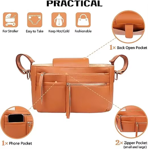 Elegante <span class=keywords><strong>Bolsa</strong></span> de Almacenamiento <span class=keywords><strong>para</strong></span> Cochecito de Bebé de PU con Portavasos <span class=keywords><strong>y</strong></span> Bolsillo <span class=keywords><strong>para</strong></span> Teléfono, Compartimentos Grandes <span class=keywords><strong>para</strong></span> Artículos Esenciales del Bebé - Product Image 3