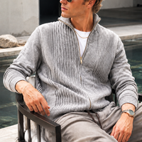 Cardigan Homme Personnalisé Anti-Plis Anti-Rétrécissement Respirant en Polaire Tricoté Laine/Cachemire Slim Chaud Col Roulé Zippé