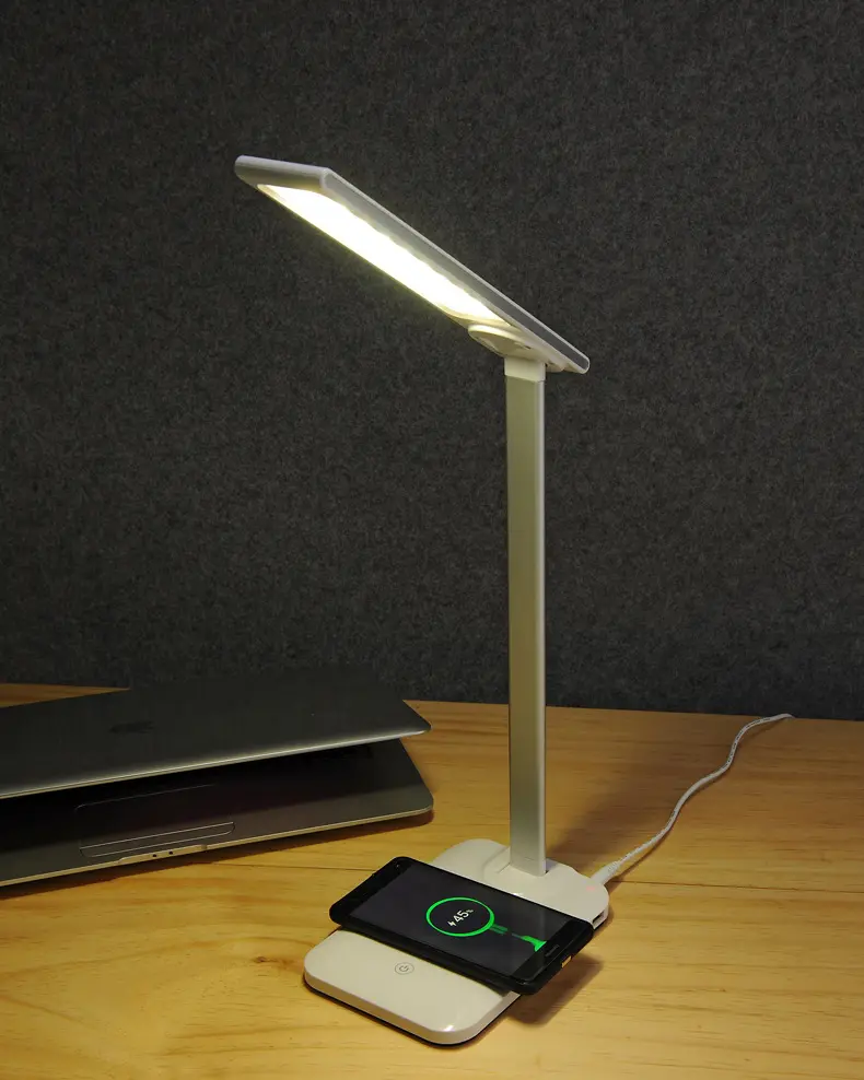 5W QI Wireless Charger LED Desk Lamp USB Charging Dimmable Eye-friendly Table Lamp with 3 Modes Touch Control Reading Lamp Night