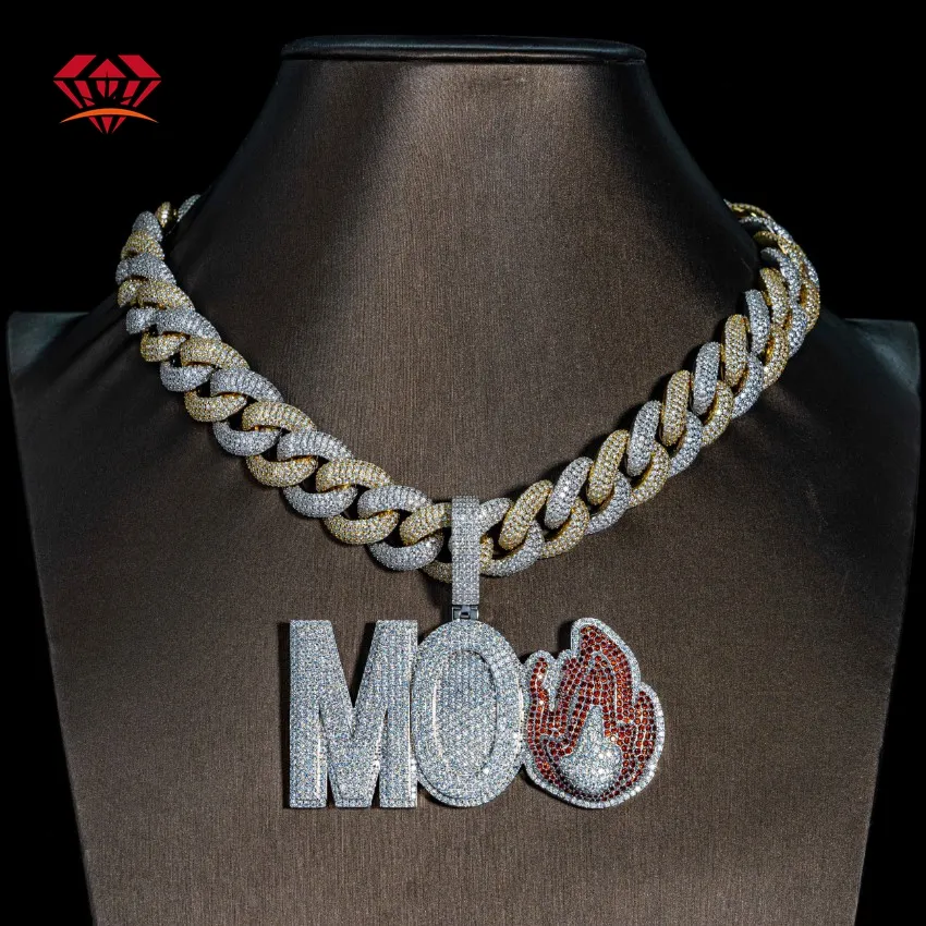 Moissanite Iced Out Cuban Link Chain Letter Necklace Mens Jewelry Gold Plated Hip Hop Silver Name Pendant