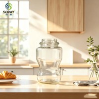 Pot en verre spécial en forme de sablier avec col fileté, récipient transparent pour miel, gelée, thé séché, assaisonnements et organisation de la cuisine
