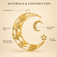 Décoration murale en forme de croissant de lune doré scintillant pour l'Aïd du Ramadan, avec découpes de feuilles et pendentif étoile, pour la maison, vente en gros