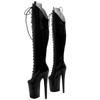20CM / 8 Pouces Brevet PU Haut Femmes Sexy Mode Haut Talon Plate-Forme Lace-Up Avant Genou Haute Botte Pole Dance Bottes