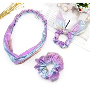 Hot 3 Sets Of Rabbit Ear Hair Ties Sausage Ring To Age Girls Feeling Sausage Ring Cute Cloth Hair Rope Schrunchies Hair Band