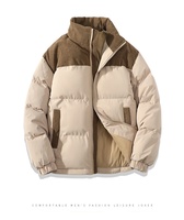 Blouson d'hiver unisexe en velours côtelé à col montant, coupe ample, respirant, écologique, coupe-vent, rembourré en polyester, grandes tailles