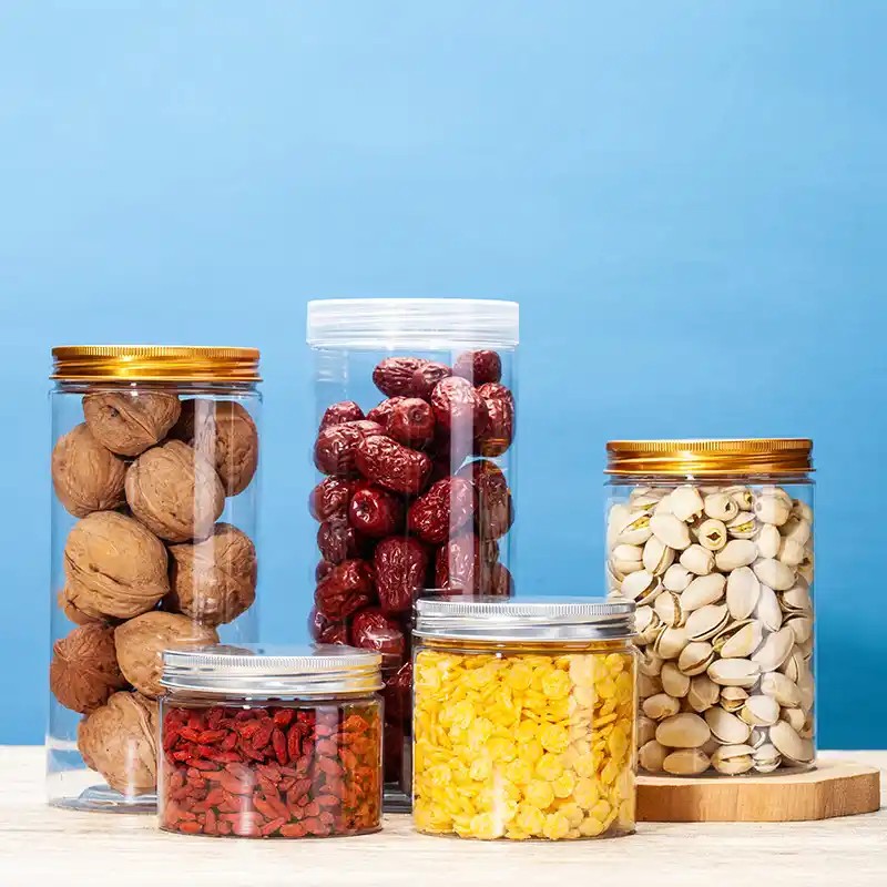 Pet Jar with Aluminum Tear Off Lid Food Drinks Empty Packaging Screw Body Glass Cans Ointment Mason Can Peanut Pet Jar