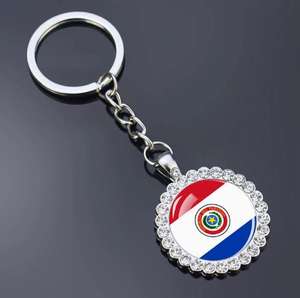 Porte-clés et pendentif de sac en verre avec fleur en cristal, motif drapeau national du Turkménistan, bijou souvenir de voyage - Product Image 6