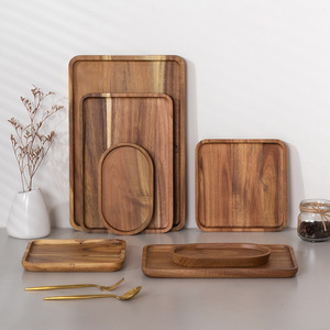Assiette et Plateau Longs en Bois d'Acacia Massif, Carré et Ovale, pour Barbecue, Thé Japonais, Snacks et Gâteaux – Caractéristique Jetable - Product Image 1